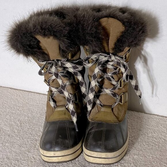 London Fog Tan Leather Duck Boot Snow Boots With Faux Fur 7 - Picture 8 of 14